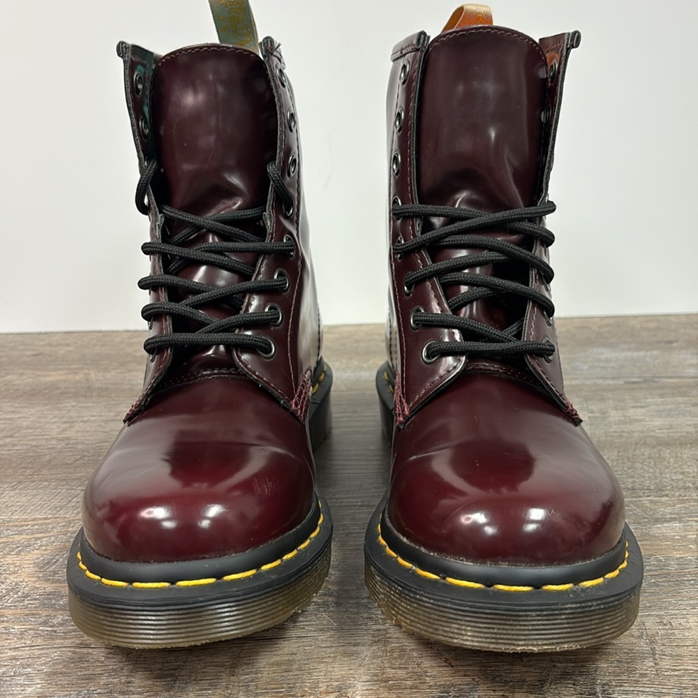 SOLD IN STORE Dr. Martens 1460 Vegan Leather Lace Up Boots in Cherry Size 7 - Picture 2 of 10